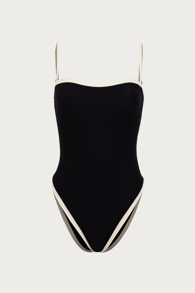 Colorblock One Piece (faux Suede Black/cream)