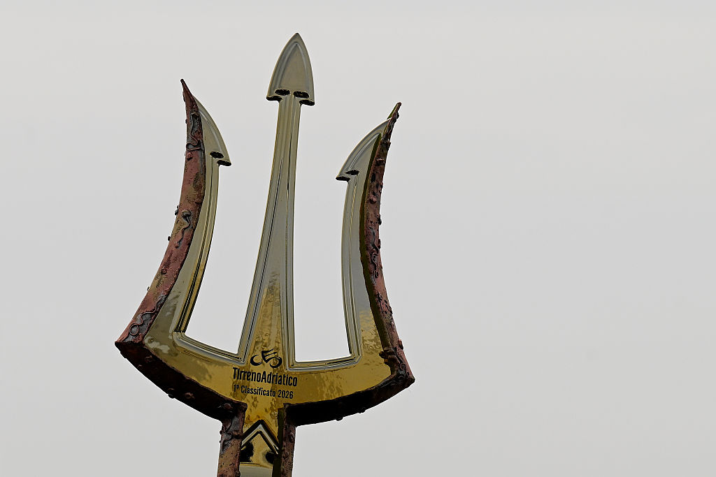 The trident trophy for the 2026 edition of Tirreno-Adriatico