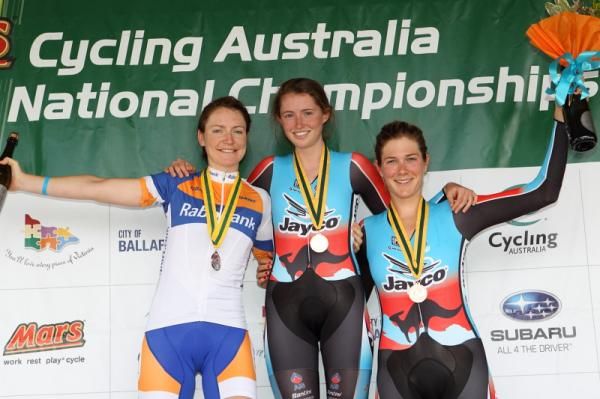 The under 23 podium - Lauren Kitchen (Rabobank Cycling Team), Sinead Noonan (Jayco-AIS) and Sarah Kent (Jayco-AIS)