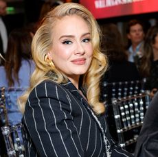 Adele in a pinstripe Schiapparelli suit at The Hollywood Reporter's Women in Entertainment 2023