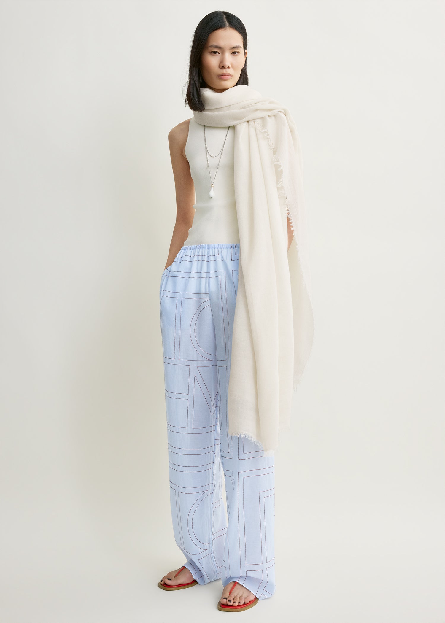 Monogram Cotton-Blend Pj Bottoms Sky - 30