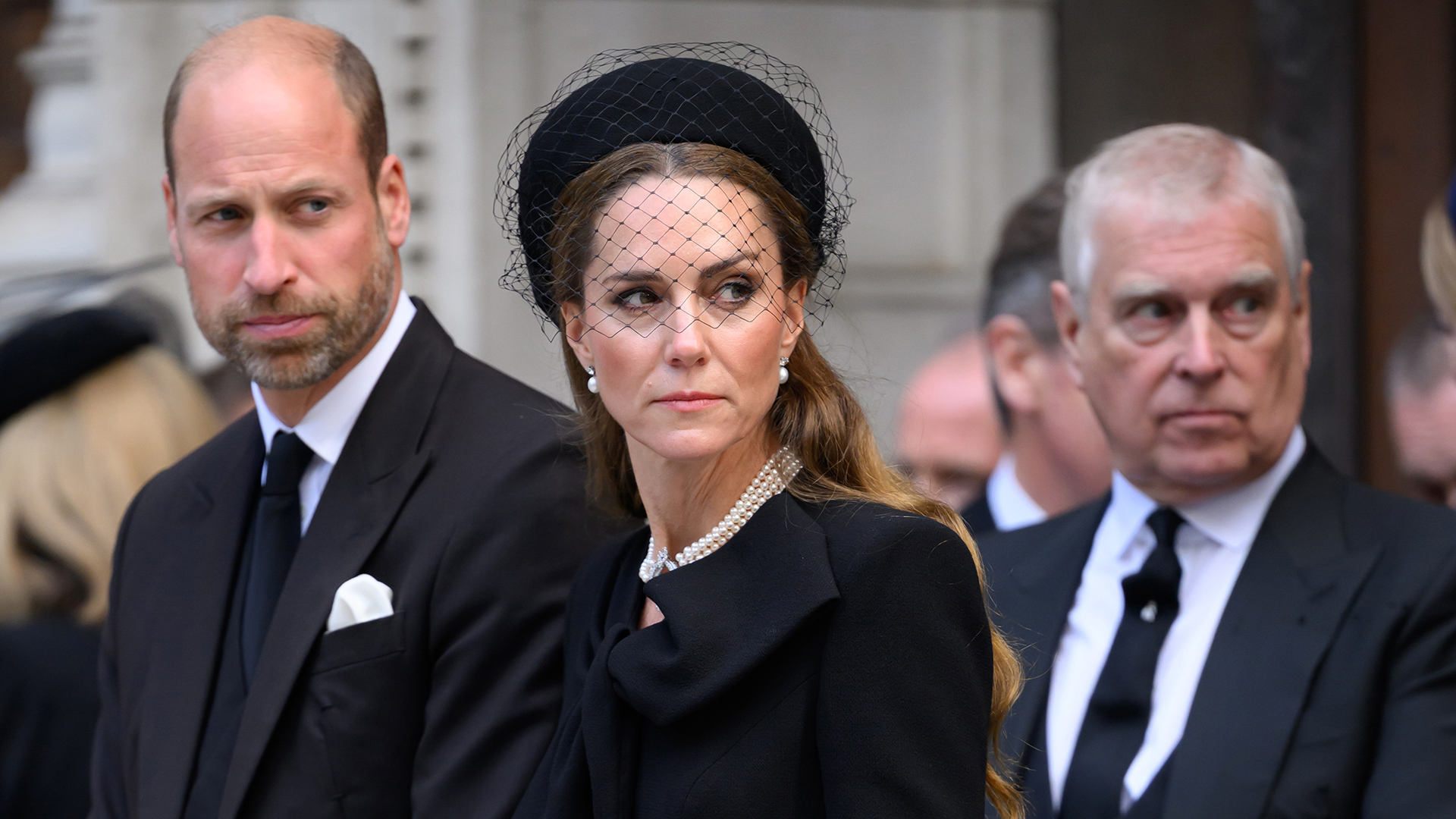LONDON, ENGLAND - SEPTEMBER 16: Prince William, Prince of Wales, Catherine, Princess of Wales and Prince Andrew, Duke of York depart after the Requiem Mass service for the Duchess of Kent at Westminster Cathedral on September 16, 2025 in London, England. Katharine, Duchess of Kent was married to Prince Edward, Duke of Kent, the first cousin of Queen Elizabeth II. She died on September 4 at the age of 92 at Kensington Palace surrounded by her family. Having converted to Catholicism in 1994, her funeral takes place at Westminster Cathedral and is the first Catholic funeral to be held for a member of the royal family in modern British history. Her Royal Highness will be laid to rest at the Royal Burial Ground at Frogmore, Windsor. (Photo by Karwai Tang/WireImage)