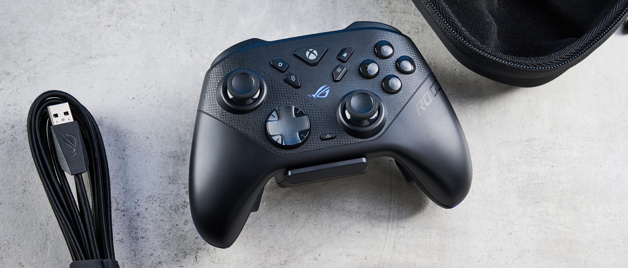 A black Asus ROG Raikiri II Xbox and PC controller