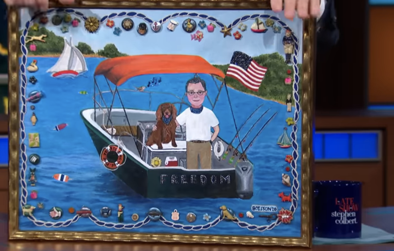 Stephen Colbert painting Jimmy Fallon got made for him