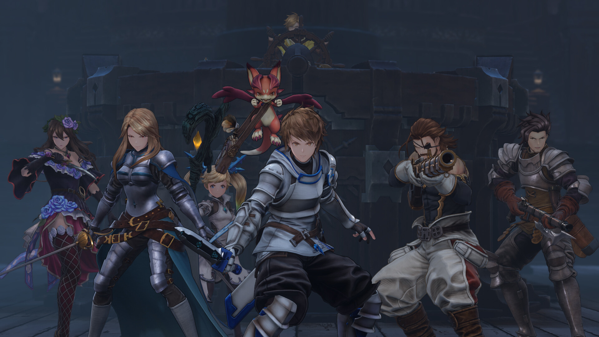 A group of heroes all standing in a fighting pose together during the RPG, Granblue Fantasy: Relink