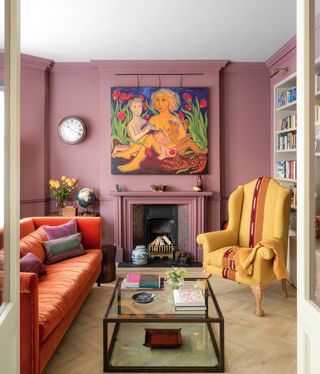 Purple living room by K&H Design in Tyrian by Edward Bulmer