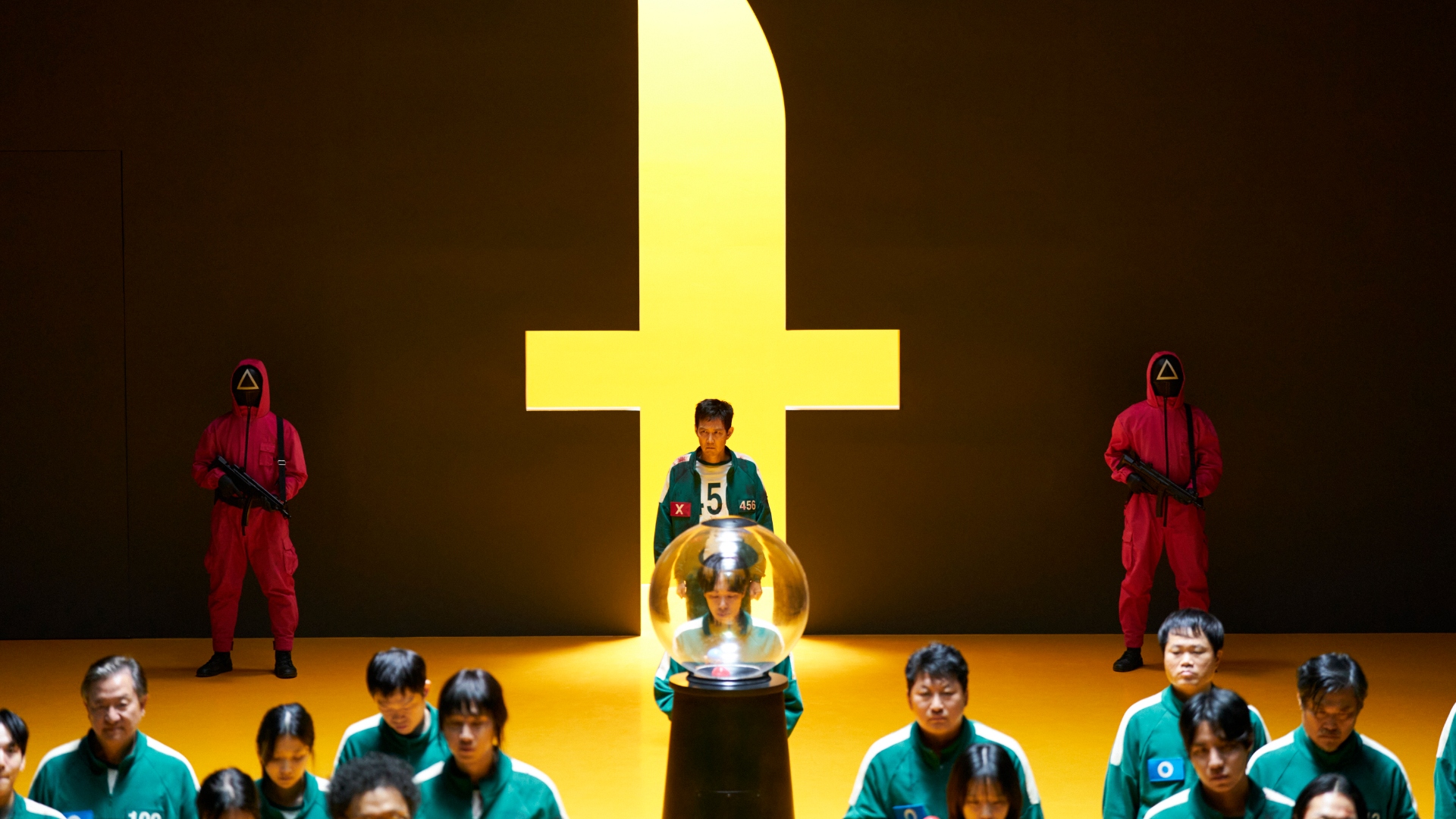The players stand in a game room in Squid Game season 3