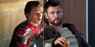 Spider-Man and Thor split shot Avengers Endgame Spider-Man Far From Home