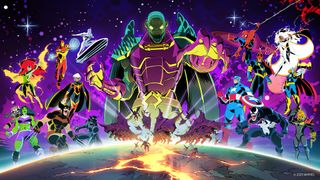 Key art for Marvel Cosmic Invasion showing all the heroes against a space background