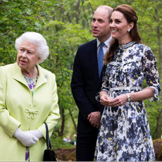 Britain's Catherine, Duchess of Cambridge (R) shows Britain's Queen Elizabeth II (L) and Britain's Prince William, Duke of Cambridge, around the 'Back to Nature Garden' garden, that she designed along with Andree Davies and Adam White, during their visit to the 2019 RHS Chelsea Flower Show in London