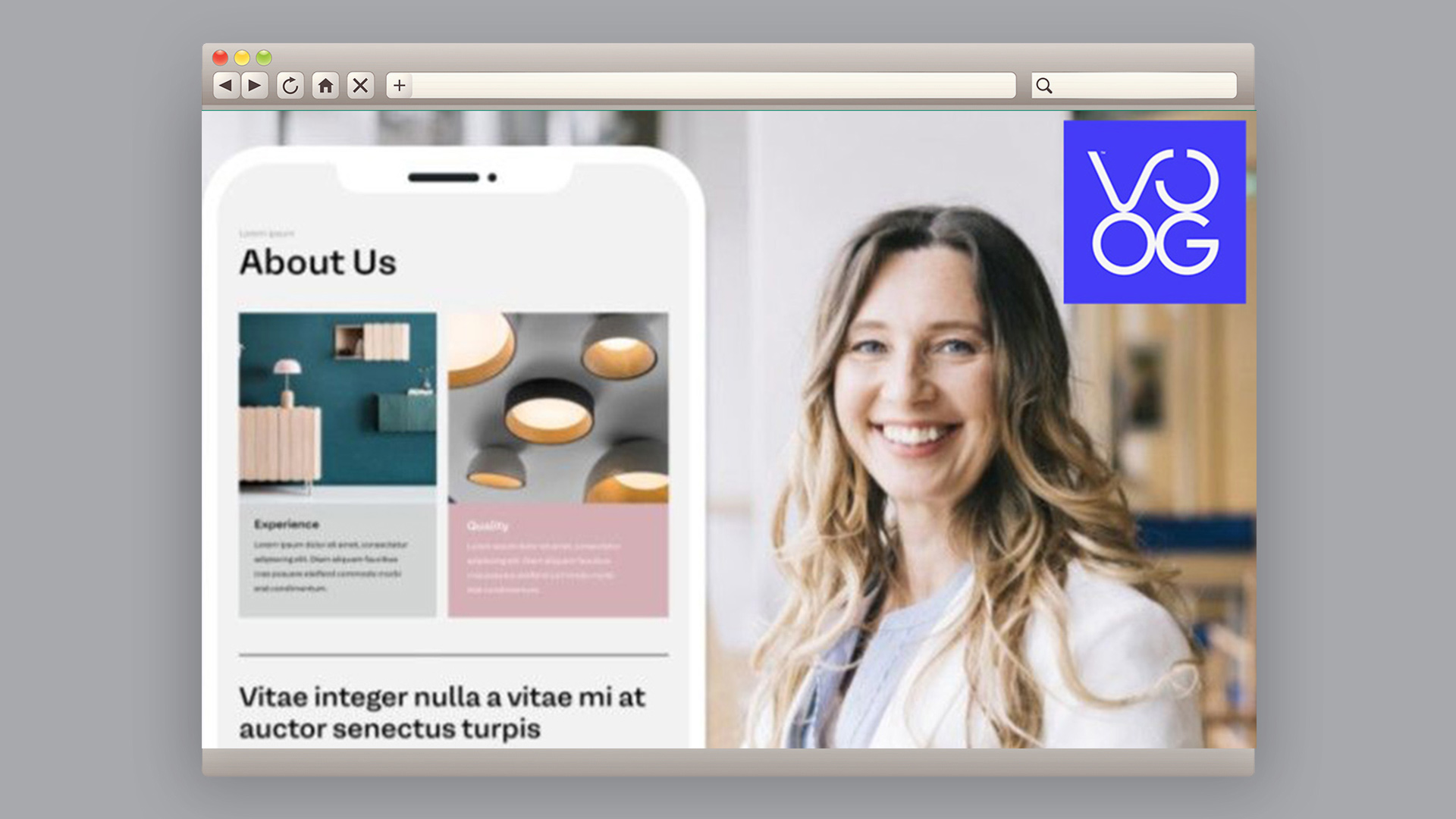 Homepage of Voog, one of the best website builders for artists, featuring smiling woman