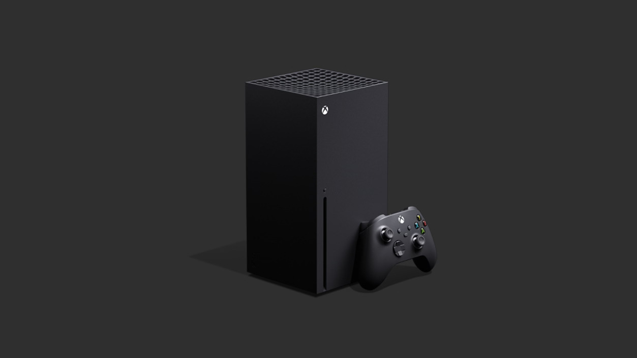 An Xbox Series X console against a dark grey background