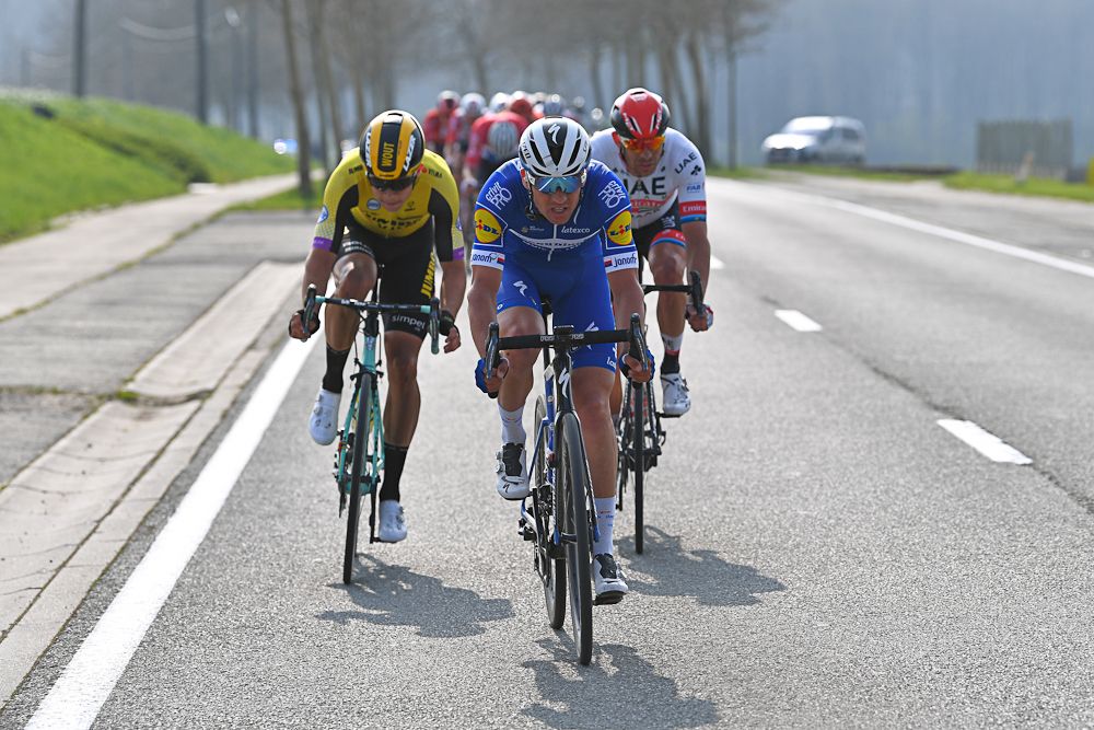 Zdenek Stybar, Wout Van Aert and Alexander Kristoff on the attack at Gent-Wevelgem