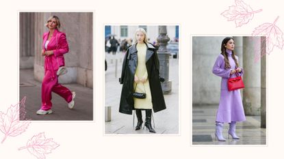 three women in street style shots demonstrating Valentine's Day outfit ideas