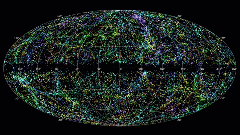 This image shows the location of fast radio bursts across the night sky.