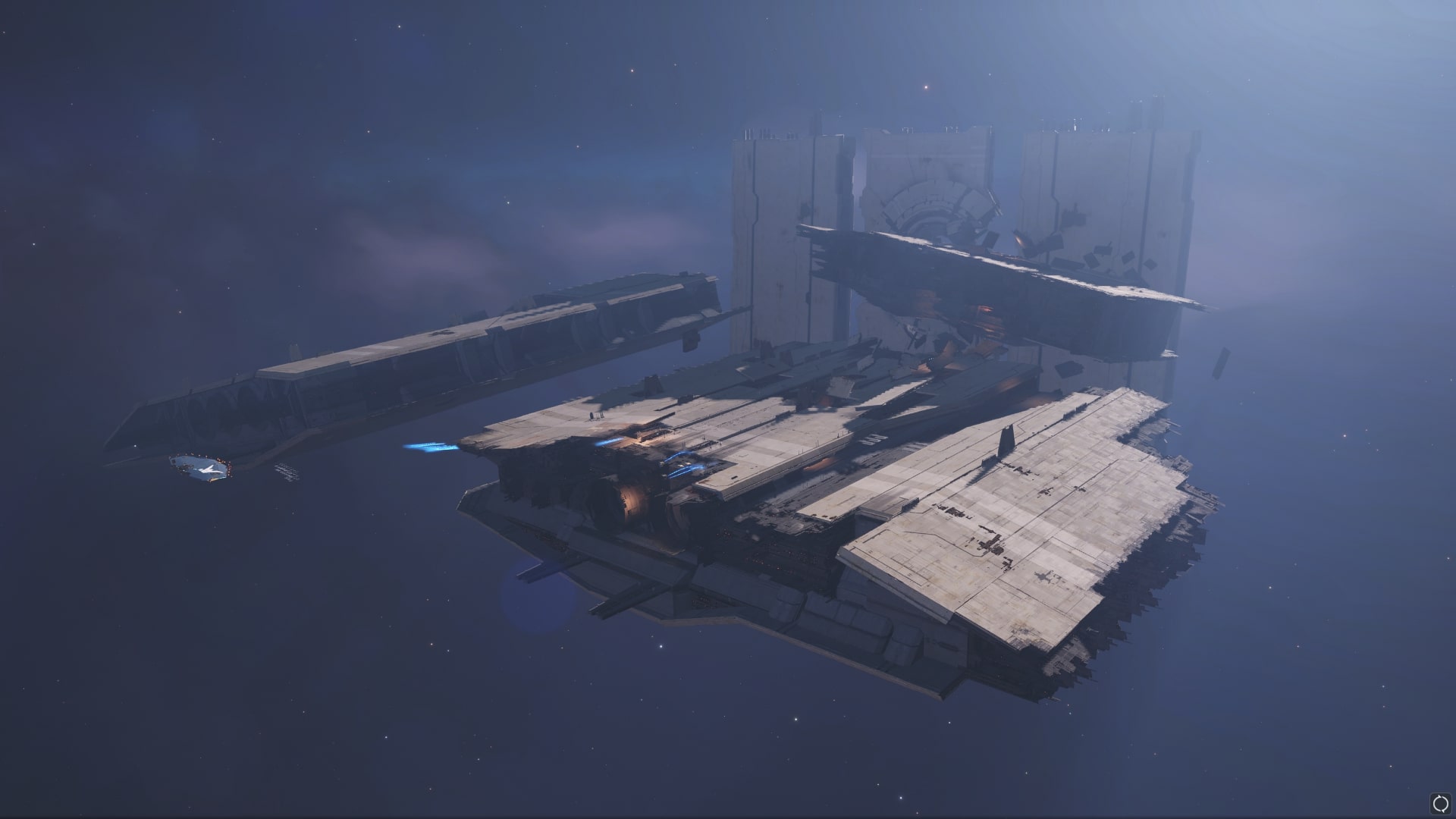 A large space station falling into pieces in Homeworld 3.