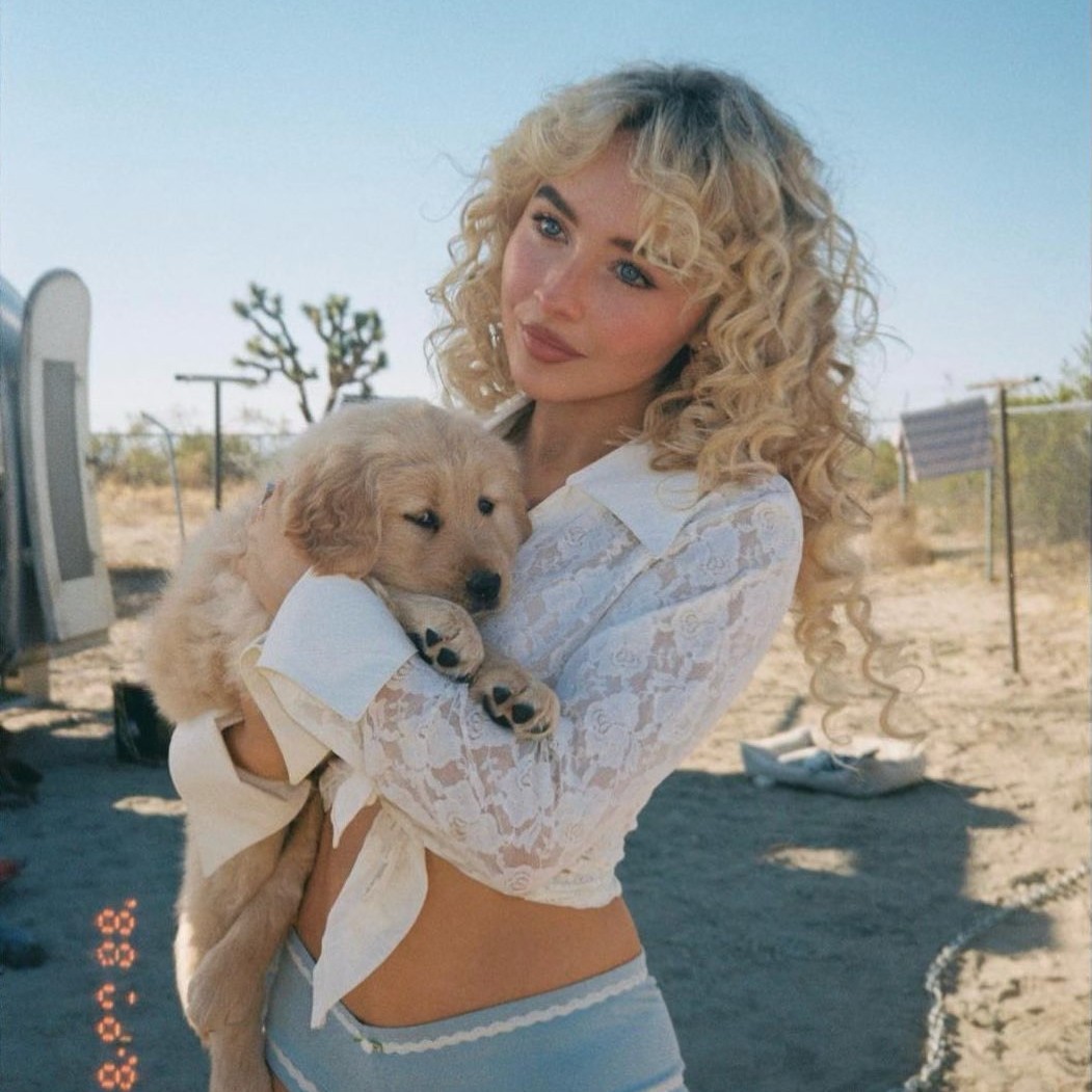 Sabrina Carpenter on set for her Manchild music video