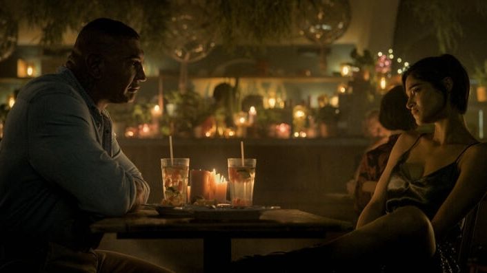 Dave Bautista and Sofia Boutella in The Killer's Game