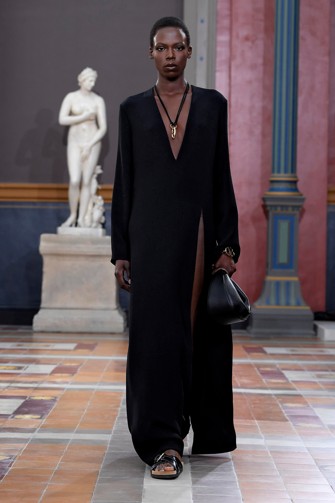 Valentino model showcasing the caftan trend.