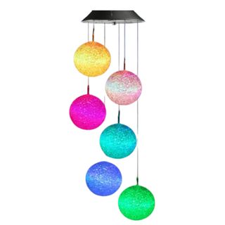 A wind chime with multi-colored balls