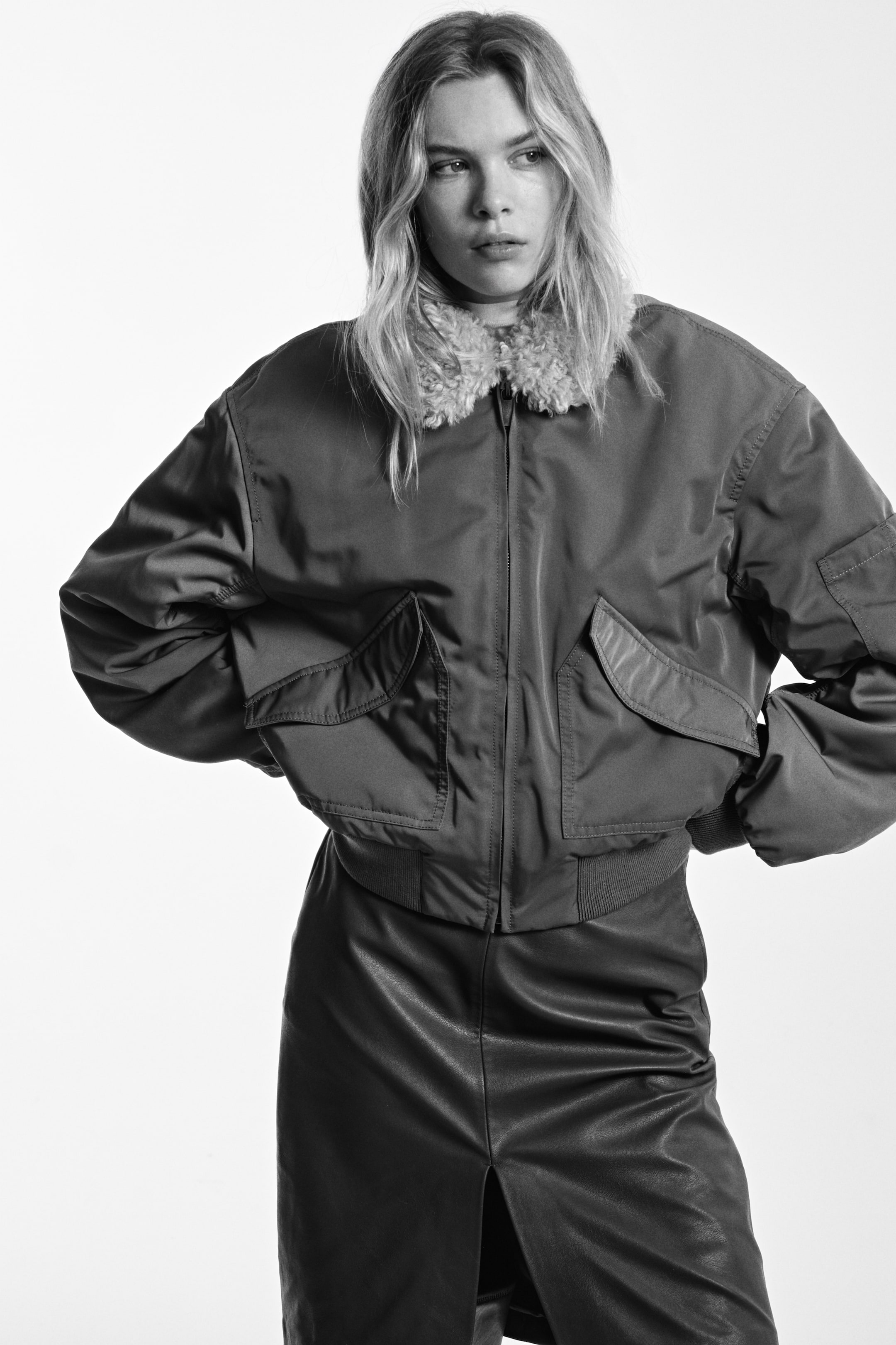 Bomber Jacket With Collar - Khaki Green