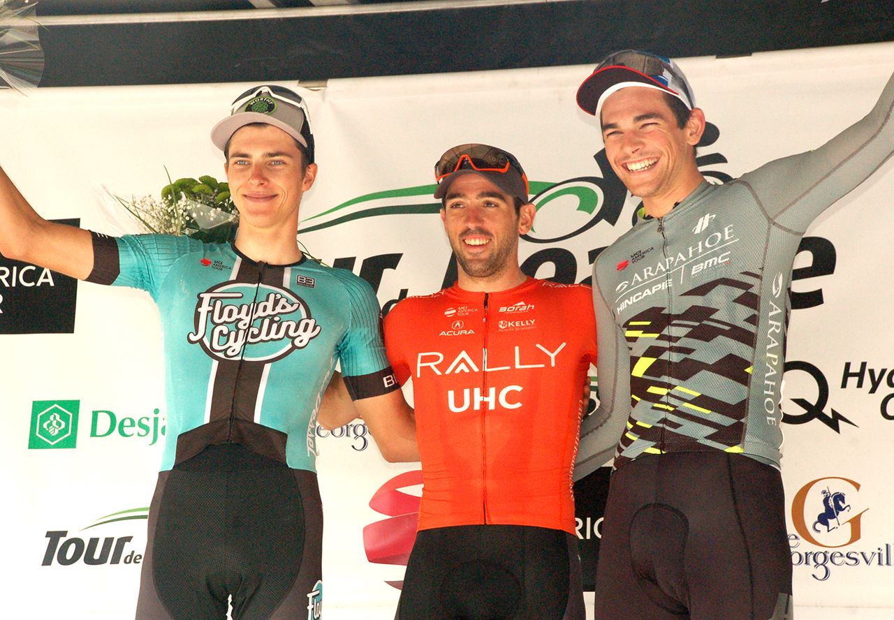 Zukowsky, Magner and Rhim on the stage 1 podium for Tour de Beauce