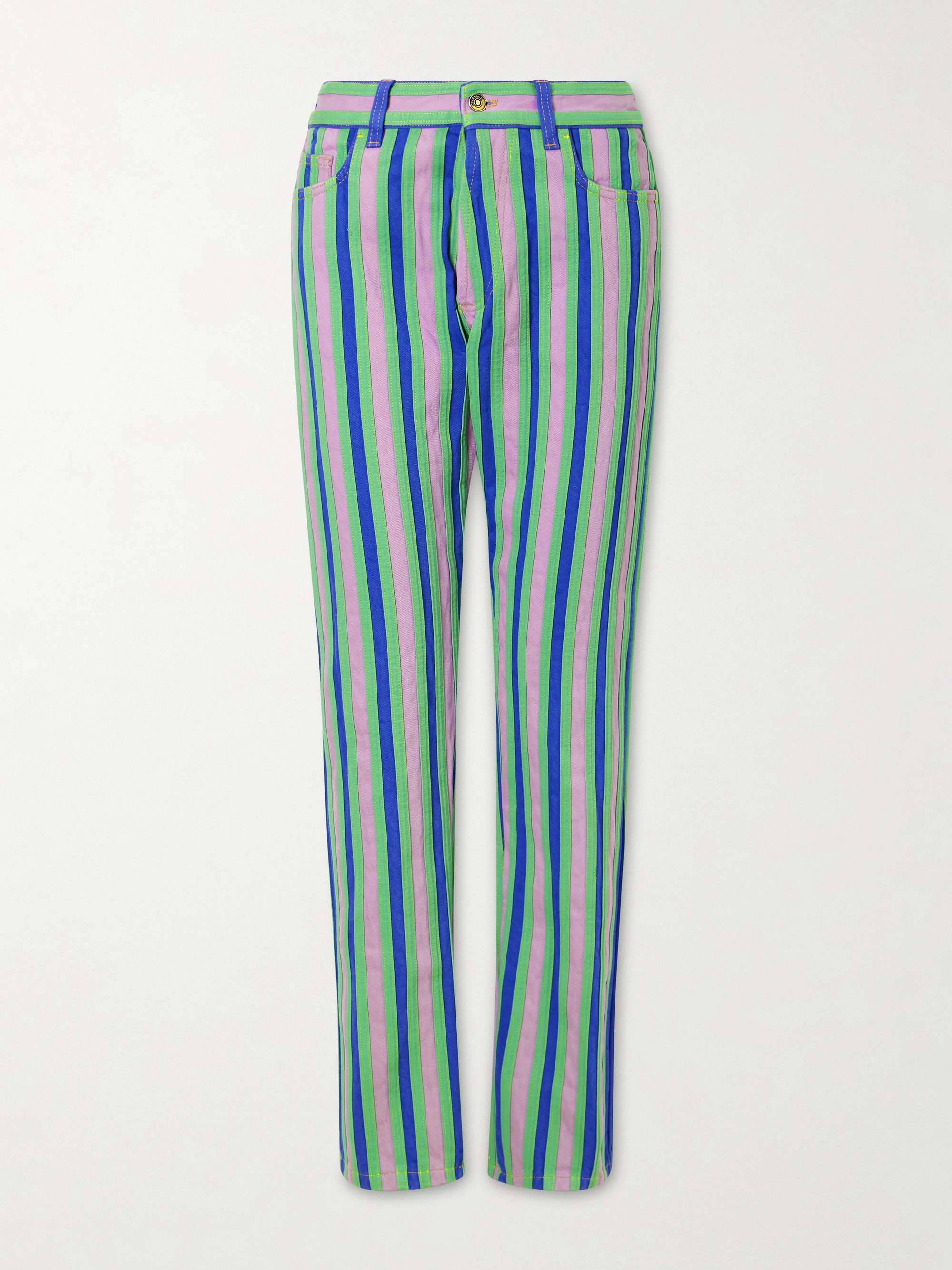 Striped Paneled Mid-Rise Straight-Leg Jeans