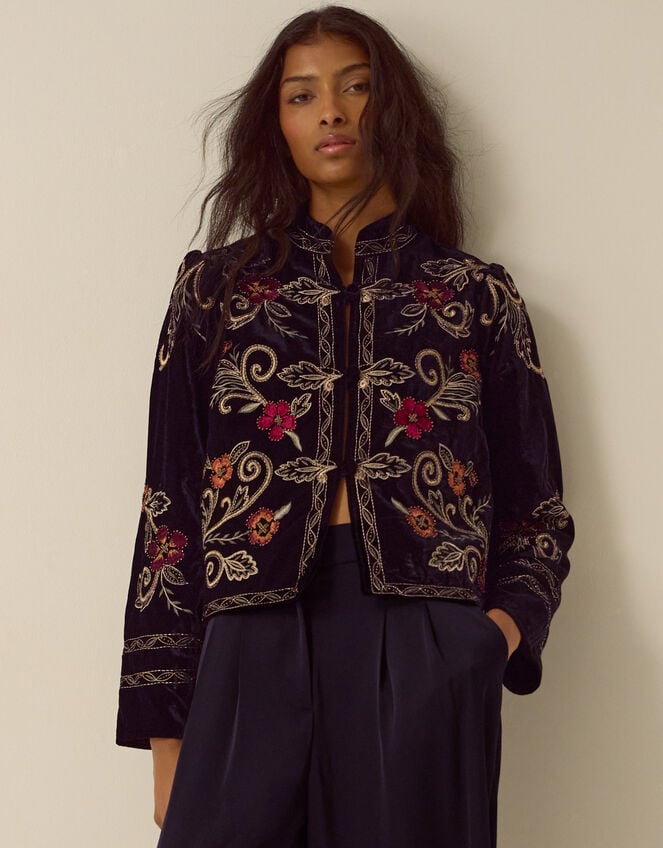Frankie Floral Embroidered Velvet Jacket Black