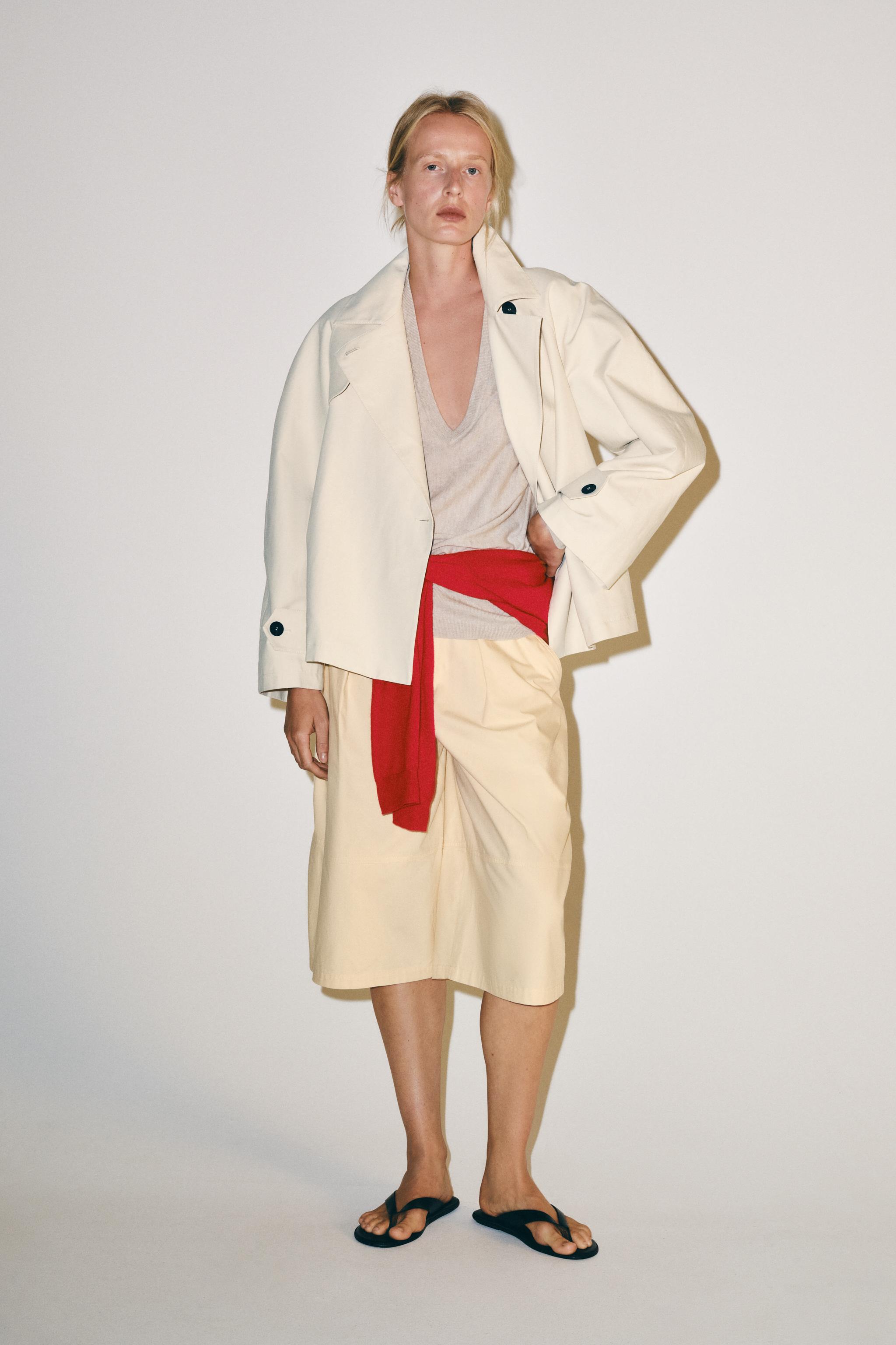 Zw Collection Short Trench Coat - Bone - Xs