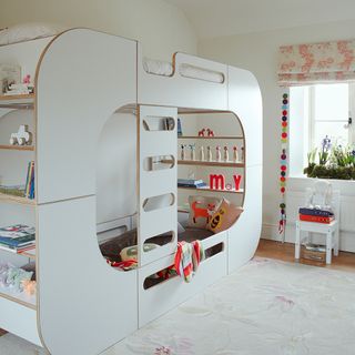 white children's bedroom with bunk bed