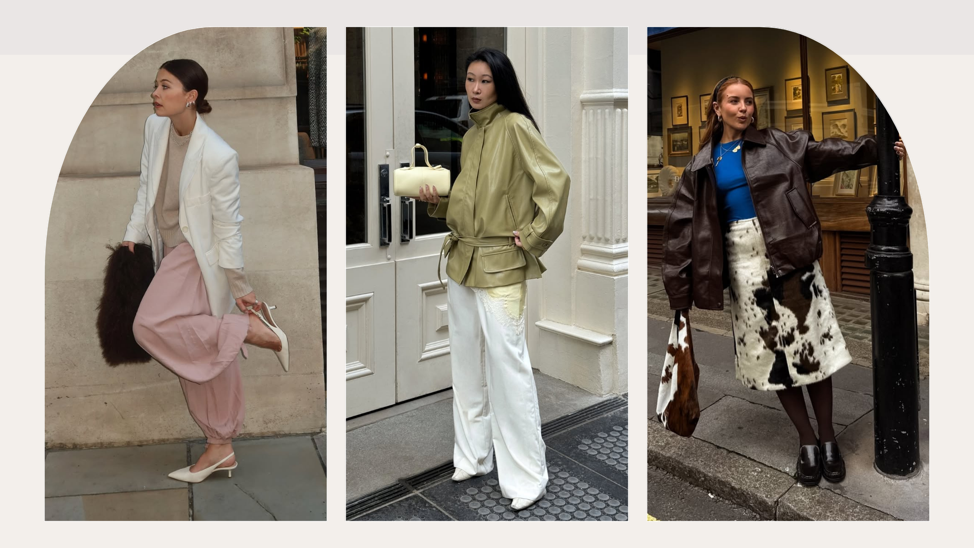 Influencer Alice Satterthwaite, Rebecca Ferraz Wyatt and Caroline Lin wearing 2026 colour combinations. 
