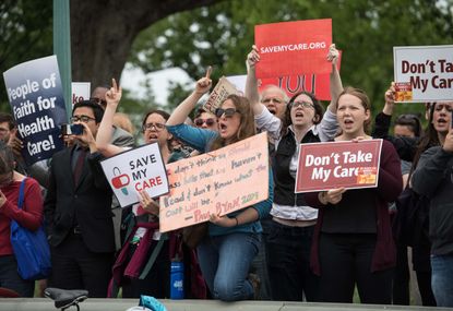 AHCA opponents protesting outside the U.S. Capitol.