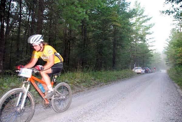 Sue Haywood deals with the dust on her way to victory