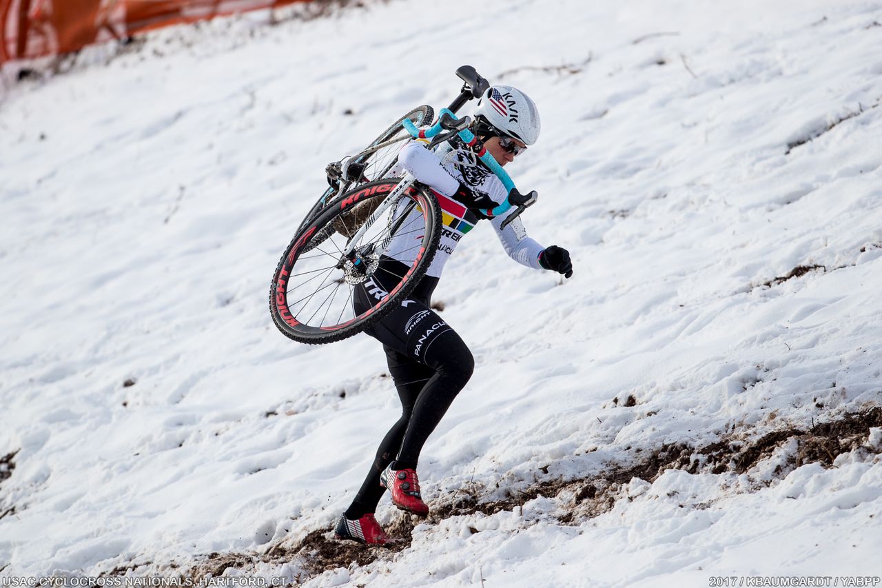 Compton takes the high route up Bonk Breaker hill.