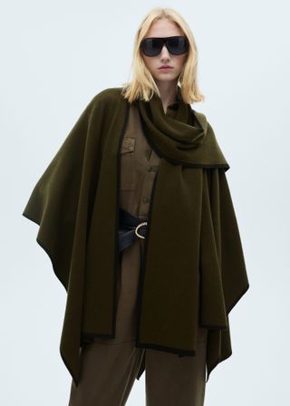 Knitted Cape With Contrasting Trim - Women | Mango United Kingdom