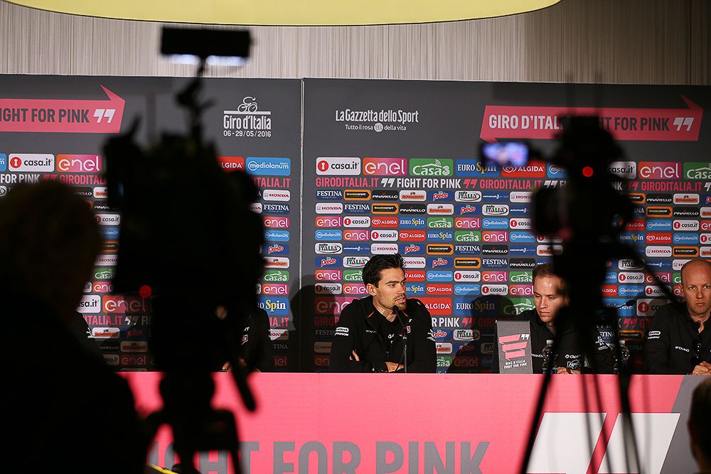Tom Dumoulin was center stage at the Giant-Alpecin press conference.