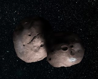 An artist's concept of MU69, the next flyby target for NASA's New Horizons mission. The icy object may have one or more moons.