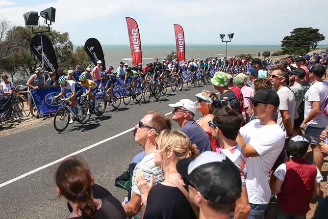 The riders make their way along the coast