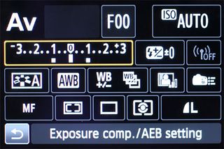 Exposure compensation setting on Canon 70D (highlighted by yellow box)