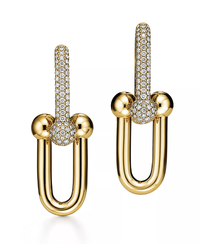Tiffany &amp;amp; Co., Large Link Earrings in Yellow Gold with Pav&amp;eacute; Diamonds