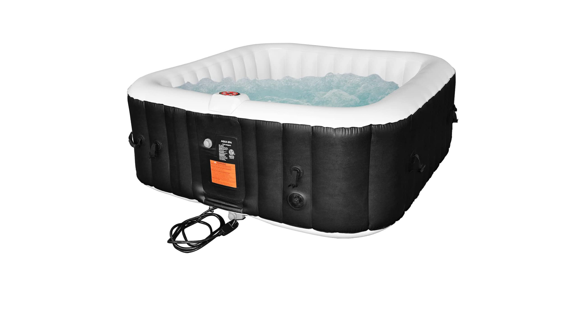 Black AquaSpa inflatable WEJOY hot tub on white background