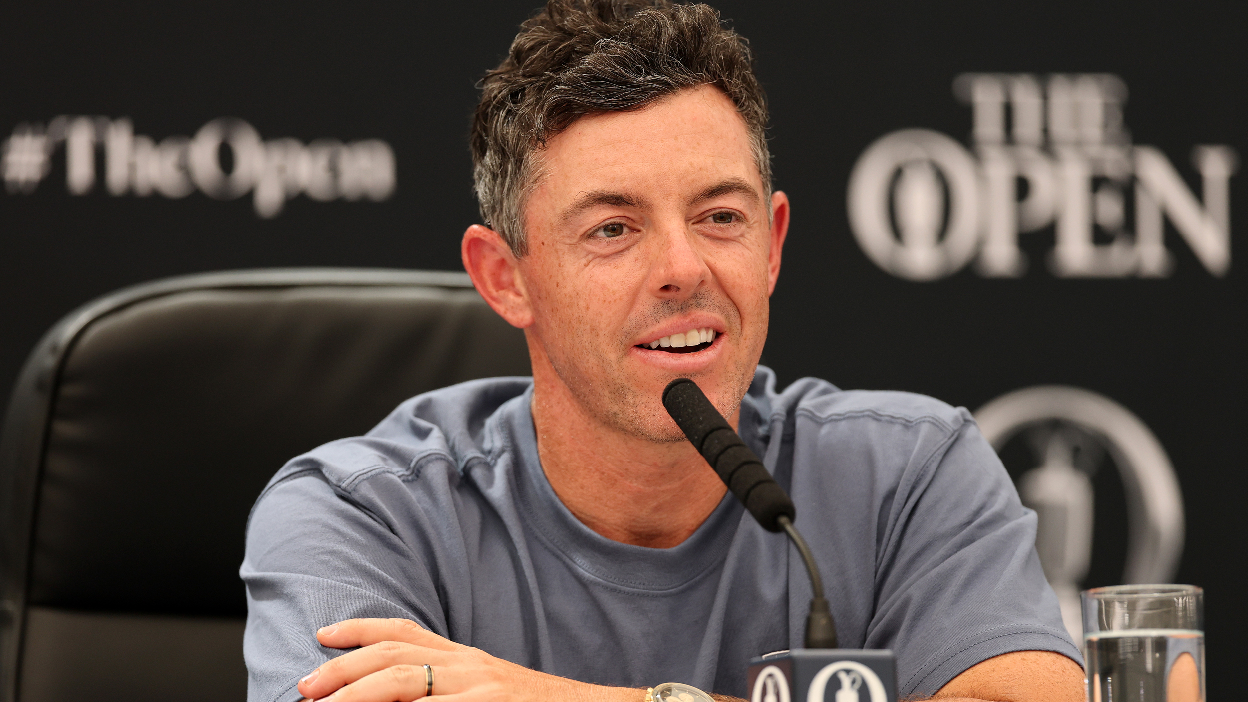 Rory McIlroy speaks at an Open Championship press conference