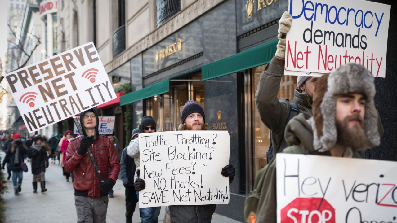 Pro-net neutrality protesters in 2017