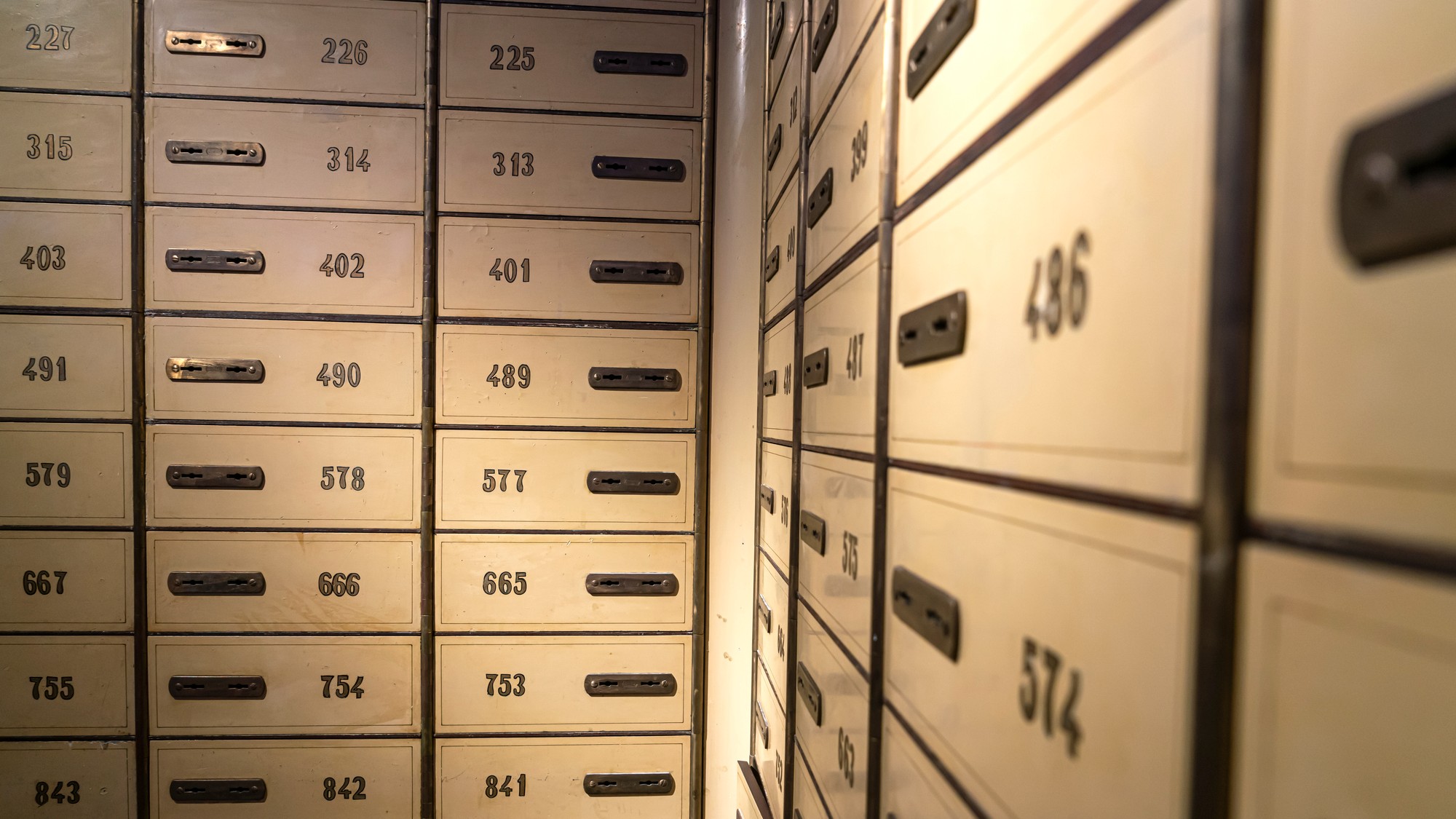 A bank vault filled with lockboxes.