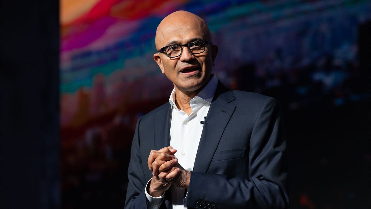 Microsoft CEO Satya Nadella pictured during the company&#039;s Ignite Spotlight event in Seoul, South Korea, on Tuesday, Nov. 15, 2022