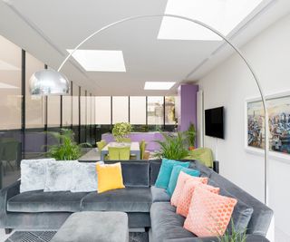 A kitchen-dining area on the top floor of a five-storey building