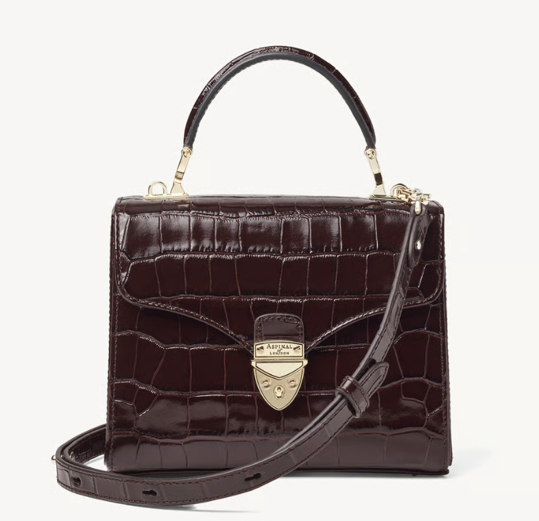 Aspinal of London , Midi Mayfair in Deep Shine Dark Amazon Brown Croc