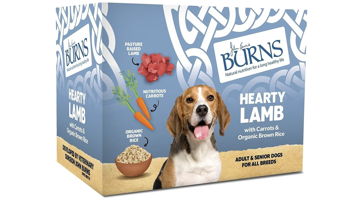 Burns dog food with hearty lamb