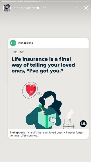 Karine posting about life insurance