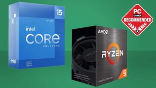 Best CPU for gaming: Intel and AMD CPUs on a green background